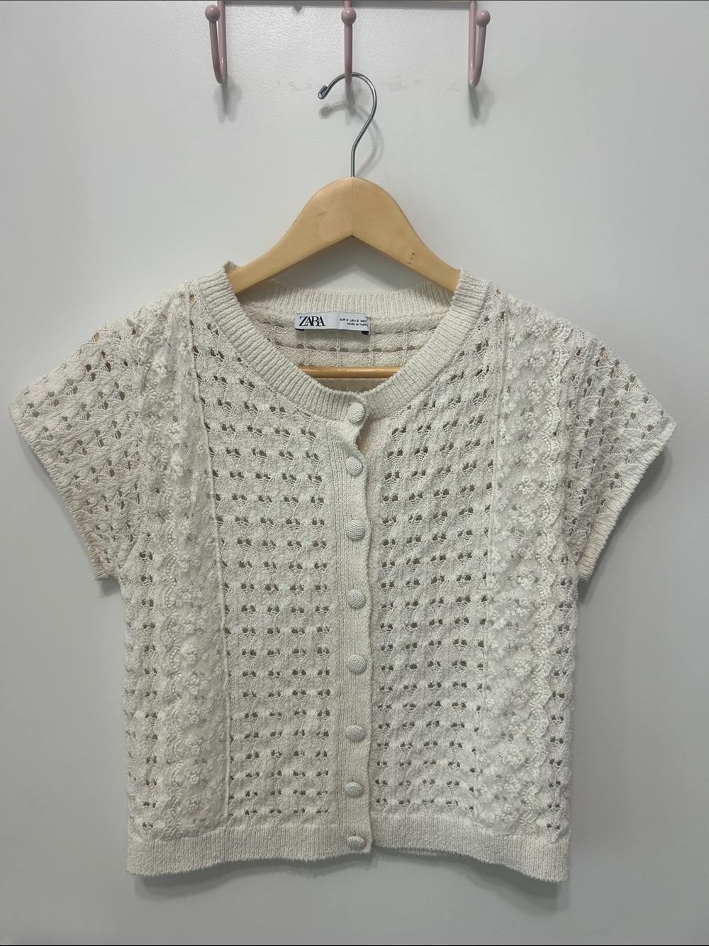 Zara Crochet Cream Short-Sleeve Cardigan
